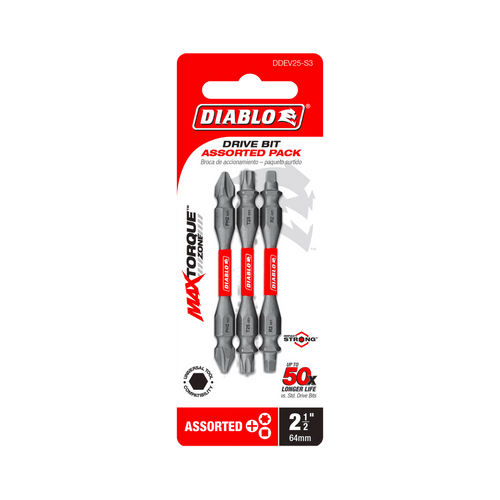 DIABLO DDEV25-S3 2-1/2 in. Double-Ended Phillips, Square and Torx Drive Bit Set (3-Piece)