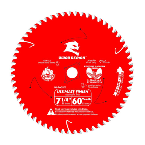 DIABLO D0760UXA 7-1/4 in. x 60-Teeth Wood Demon™ Ultimate Finish Saw Blade