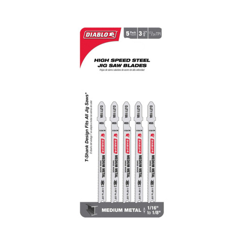 DIABLO DJT118A5 3-5/8 in. 17/24TPI High Speed Steel Jig Saw Blades for Medium Metal (5-Pack)
