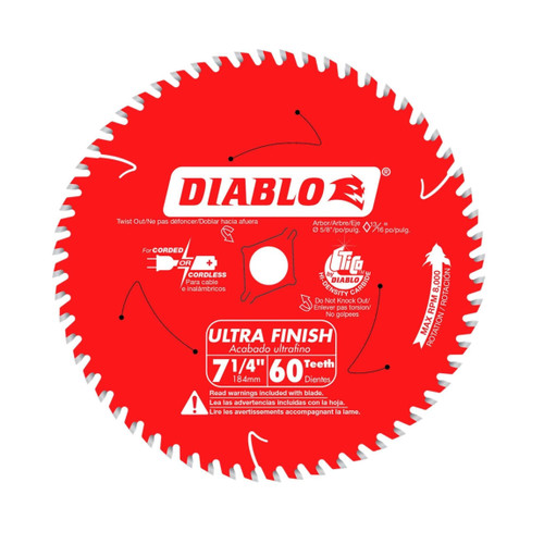 DIABLO D0760A 7-1/4 in. x 60-Teeth Ultra Finish Carbide Saw Blade for Wood