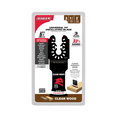 DIABLO DOU125JBW3 1-1/4 in. Demo Demon™ Universal Fit Bi-Metal Oscillating Blades for Clean Wood (3-Pack)