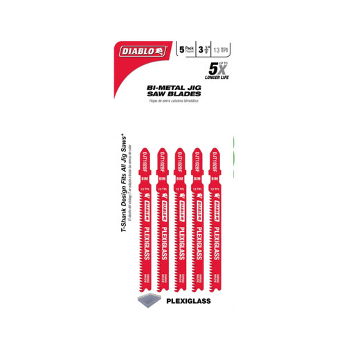 DIABLO DJT102BF5 3-5/8 in. 13TPI Bi-Metal Jig Saw Blades for Plexiglass (5-Pack)