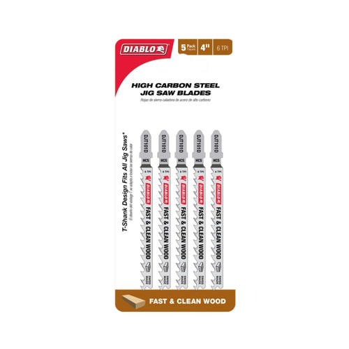 DIABLO DJT101D5 4 in. 6TPI High Carbon Steel Jig Saw Blades for Clean Wood (5-Pack)