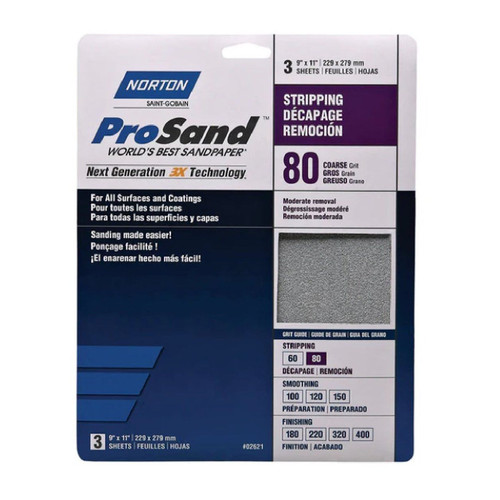 NORTON 02621 ProSand 9 in. x 11 in. 80-Grit (Coarse) Sanding Sheets (3-Pack)