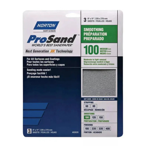NORTON 02620 ProSand 9 in. x 11 in. 100-Grit (Medium) Sanding Sheets (3-Pack)