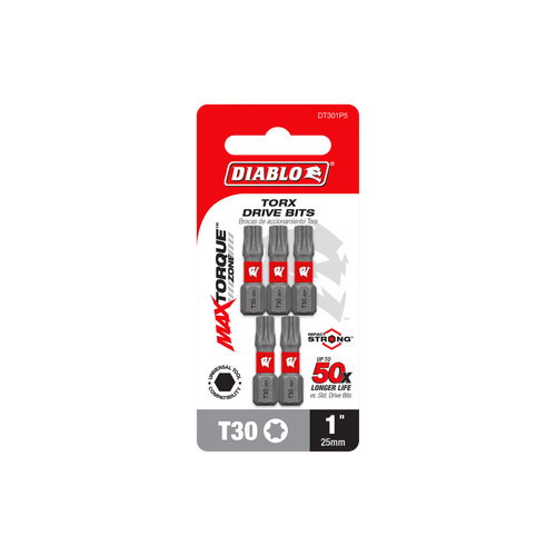 DIABLO DT301P5 1 in. #30 Torx Drive Bits (5-Pack)