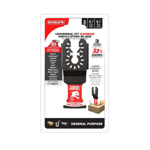 DIABLO DOU125CGP3 1-1/4 in. AMPED™ Demo Demon™ Universal Fit Carbide Teeth Oscillating Blades for General Purpose Cuts (3-Pack)