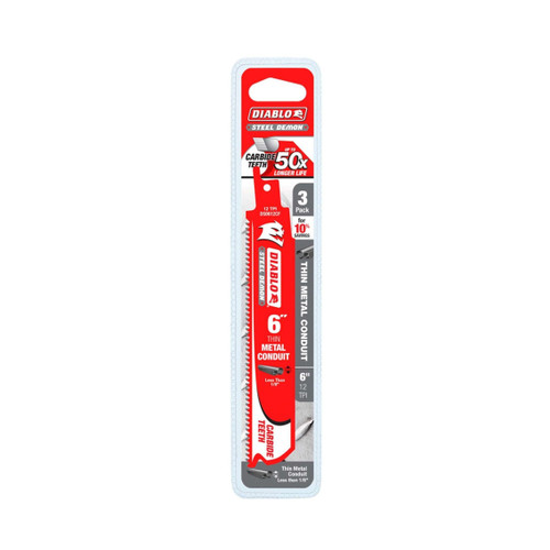 DIABLO DS0612CF3 6 in. 12TPI Steel Demon™ Carbide Teeth Reciprocating Saw Blades for Thin Metal Conduit (3-Pack)