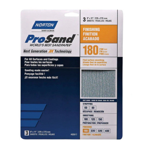 NORTON 02617 ProSand 9 in. x 11 in. 180-Grit (Fine) Sanding Sheets (3-Pack)