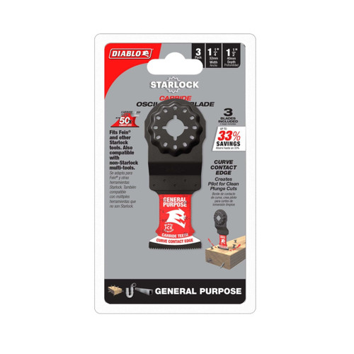 DIABLO DOS125CGP3 1-1/4 in. AMPED™ Demo Demon™ Starlock Carbide Teeth Oscillating Blades for General Purpose Cuts (3-Pack)