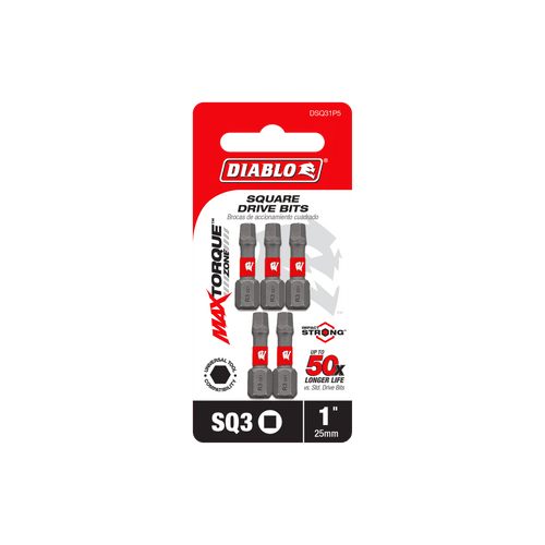 DIABLO DSQ31P5 1 in. #3 Square Drive Bits (5-Pack)