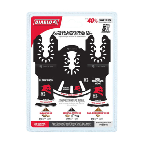 DIABLO DOU3BS 3-Piece Universal Fit Bi-Metal Oscillating Blade Set
