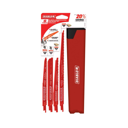 DIABLO DS006S 6-Piece Bi-Metal Reciprocating Saw Blade Set for Wood and Metal Demolition