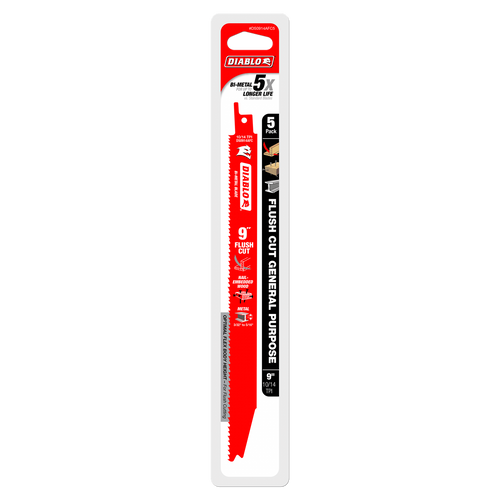 DIABLO DS0914AFC5 9 in. 10/14TPI Flush Cut Bi-Metal Reciprocating Blades for Nail-Embedded Wood and Metal (5-Pack)