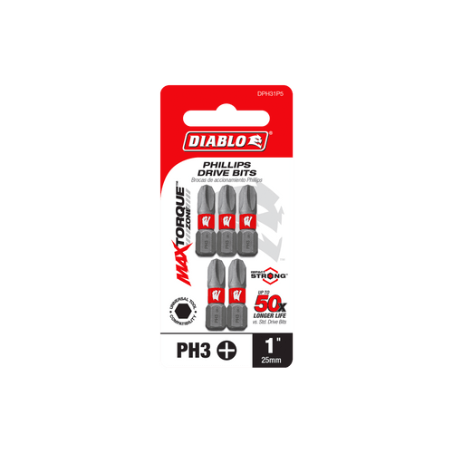 DIABLO DPH31P5 1 in. #3 Phillips Drive Bits (5-Pack)
