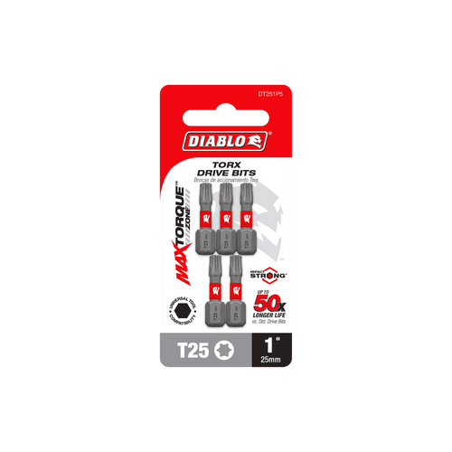 DIABLO DT251P5 1 in. #25 Torx Drive Bits (5-Pack)