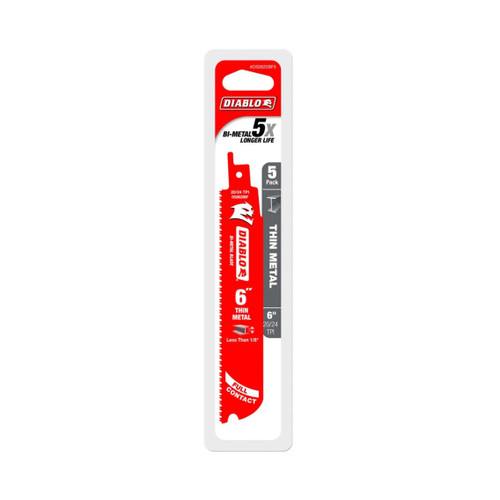 DIABLO DS0620BF5 6 in. 20/24TPI Bi-Metal Reciprocating Saw Blades for Thin Metal (5-Pack)