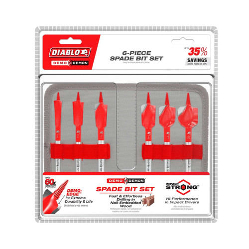 DIABLO DSPD4920-S6 6-Piece Demo Demon™ Spade Bit Set for Nail-Embedded Wood