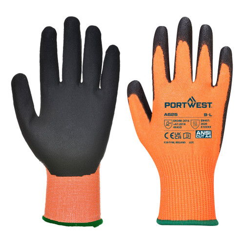 PORTWEST A625O8RL - Vis-Tex PU Cut Resistant Glove - Orange/Black - L