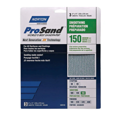 NORTON 02618 ProSand 9 in. x 11 in. 150-Grit (Medium) Sanding Sheets (3-Pack)