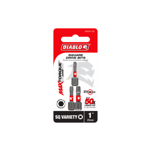 DIABLO DSQV1-S3 1 in. Assorted Square Drive Bits (3-Piece)