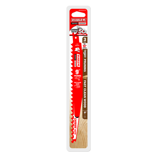 DIABLO DS0903CP3 9 in. 3TPI Demo Demon™ Carbide Tipped Reciprocating Saw Blades for Pruning and Clean Wood (3-Pack)