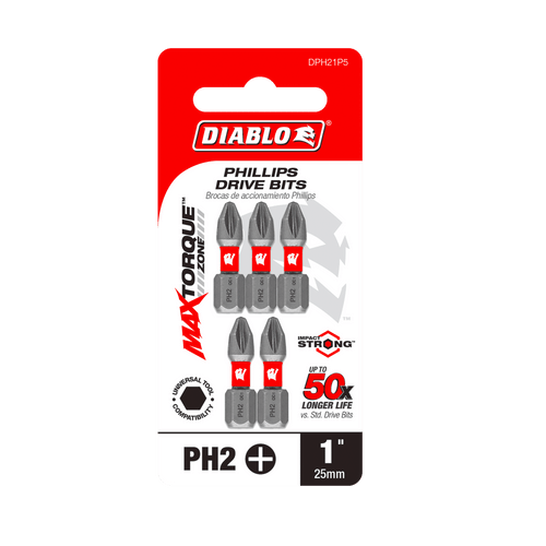 DIABLO DPH21P5 1 in. #2 Phillips Drive Bits (5-Pack)
