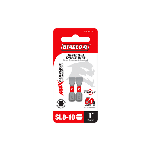 DIABLO DSL8101P2 1 in. SL8-10 Slotted Drive Bits (2-Pack)