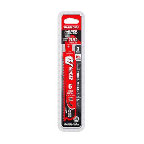 DIABLO DS0608CFA3 6 in. 8TPI AMPED™ Steel Demon™ Carbide Teeth Reciprocating Saw Blades for Thick Metal (3-Pack)