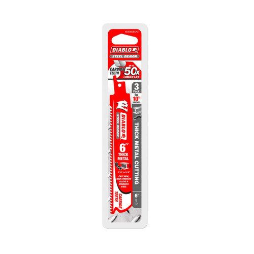 DIABLO DS0608CF3 6 in. 8TPI Steel Demon™ Carbide Teeth Reciprocating Saw Blades for Thick Metal (3-Pack)