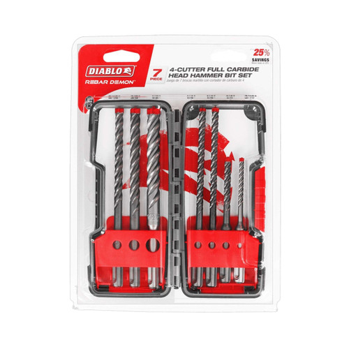 DIABLO DMAPL9920-S7 7-Piece Rebar Demon™ SDS-Plus 4-Cutter Full Carbide Head Hammer Bit Set