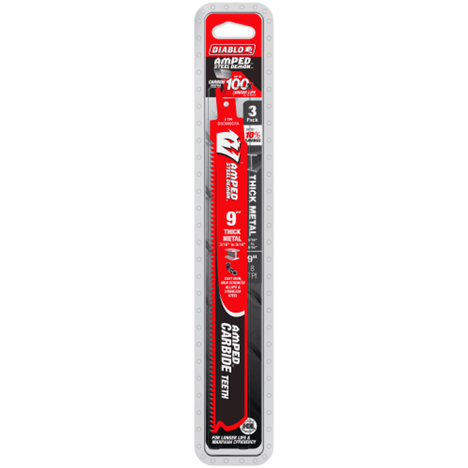 DIABLO DS0908CFA3 9 in. 8TPI AMPED™ Steel Demon™ Carbide Teeth Reciprocating Saw Blades for Thick Metal (3-Pack)