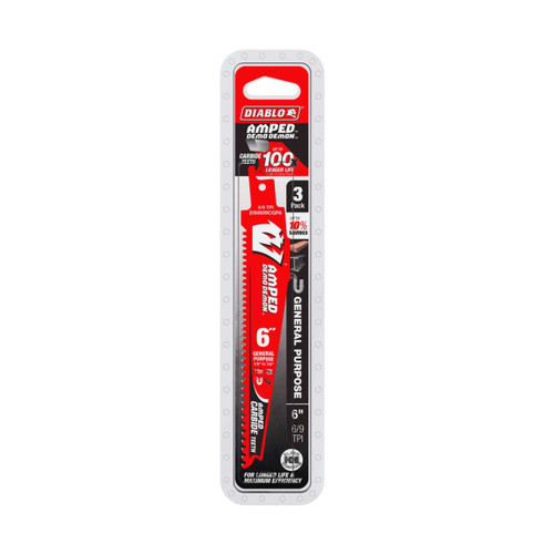 DIABLO DS0609CGPA3 6 in. 6/9TPI AMPED™ Demo Demon™ Carbide Teeth Reciprocating Saw Blades for General Purpose Cuts (3-Pack)