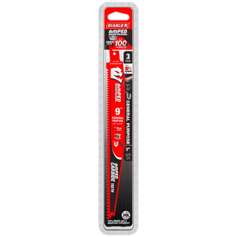 DIABLO DS0909CGPA3 9 in. 6/9TPI AMPED™ Demo Demon™ Carbide Teeth Reciprocating Saw Blades for General Purpose Cuts (3-Pack)
