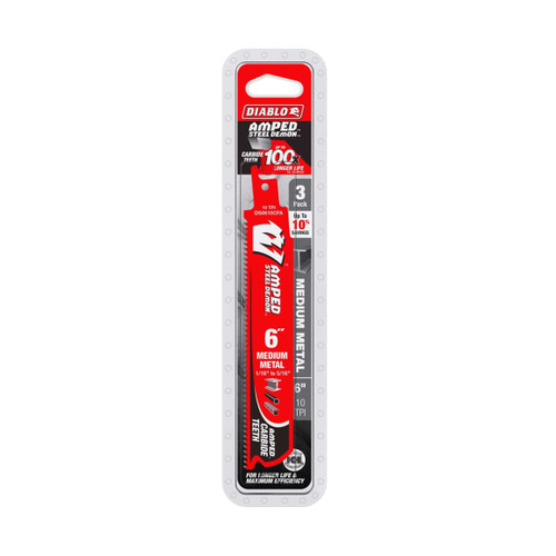 DIABLO DS0610CFA3 6 in. 10TPI AMPED™ Steel Demon™ Carbide Teeth Reciprocating Saw Blade for Medium Metal (3-Pack)