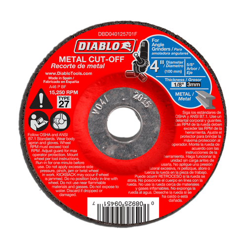 DIABLO DBD040125701F 4 in. x 1/8 in. x 5/8 in. Metal Cut-Off Disc Type 27