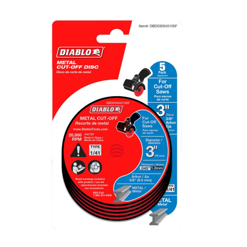DIABLO DBD030045105F 3 in. x 0.045 in. x 3/8 in. Metal Cut-Off Discs (5-Pack)