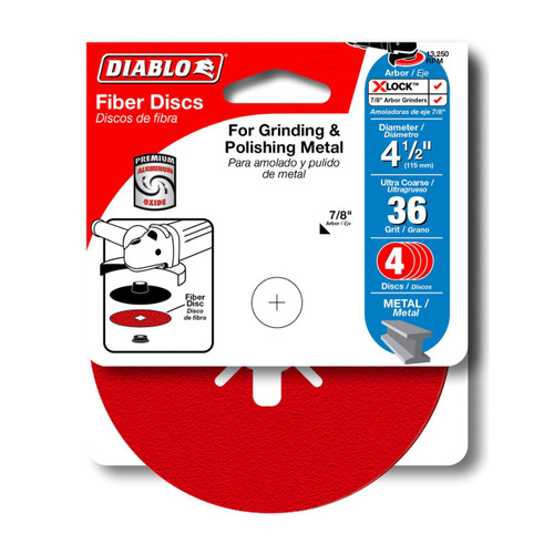DIABLO DCF045036S04G 4-1/2 in. 36-Grit Fiber Discs for Metal (4-Pack)