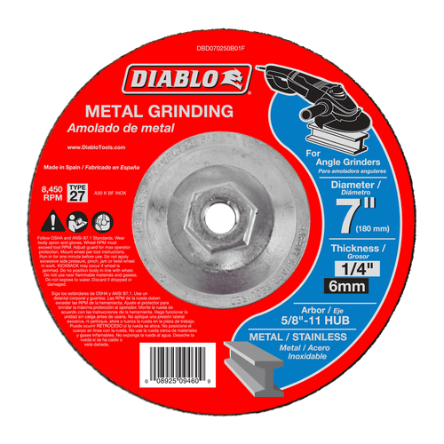DIABLO DBD070250B01F 7 in. x 1/4 in. x 5/8 in. -11 Metal Grinding Disc Type 27 HUB