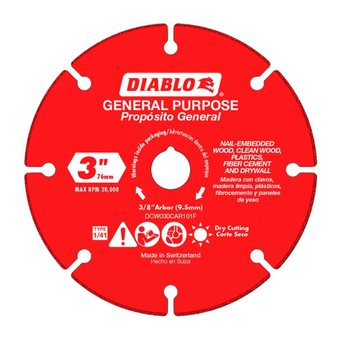 DIABLO DCW030CAR101F 3 In. Carbide Grit Multi-Material Cut-Off Disc