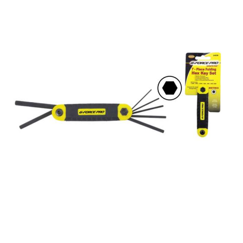G-FORCE 24038 7-Piece Folding Hex Key Set Ergo Grip Handle, Metric From 1.5MM To 6MM