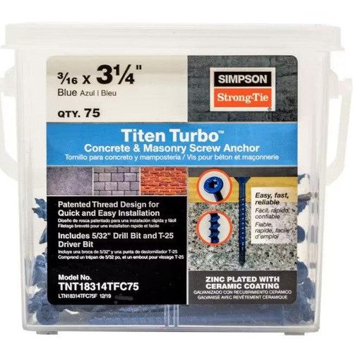 Titen Turbo 3/16 in. x 3-1/4 in. Flat Head Simpson Concrete Screws, Blue (75-Pack)