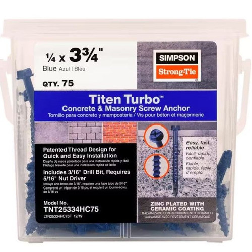 Titen Turbo 1/4 in. x 3-3/4 in. Hex Head Simpson Concrete Screws, Blue (75-Pack)