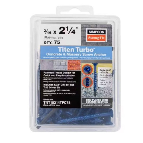 Titen Turbo 3/16 in. x 2-1/4 in. Flat Head Simpson Concrete Screws, Blue (75-Pack)
