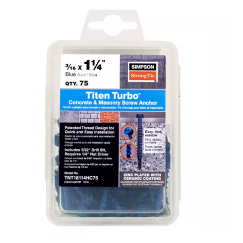 Titen Turbo 3/16 in. x 1-1/4 in. Hex Head Simpson Concrete Screws, Blue (75-Pack)