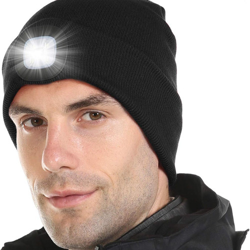Rechargeable LED Beanie, Unisex Knitted Hat with Headlamp