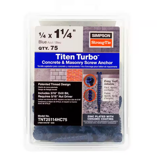 Titen Turbo 1/4 in. x 1-1/4 in. Hex Head Simpson Concrete Screws, Blue (75-Pack)
