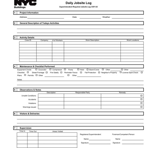 Daily Job Site Log book 30 pages