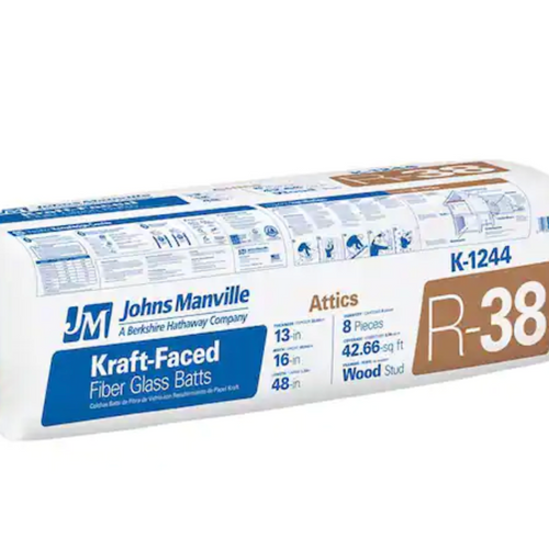 R-38 Kraft Faced Fiberglass Insulation 16 O.C. for Wood Studs x 48 in (42.66 sq. ft.)