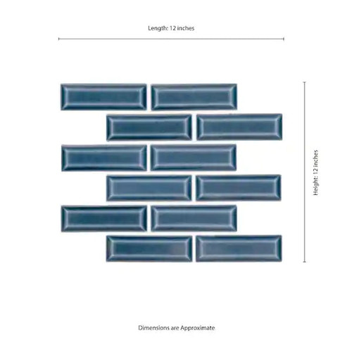 BAY BLUE BEVELED TILE 2” X 6”      (1 SQF piece)